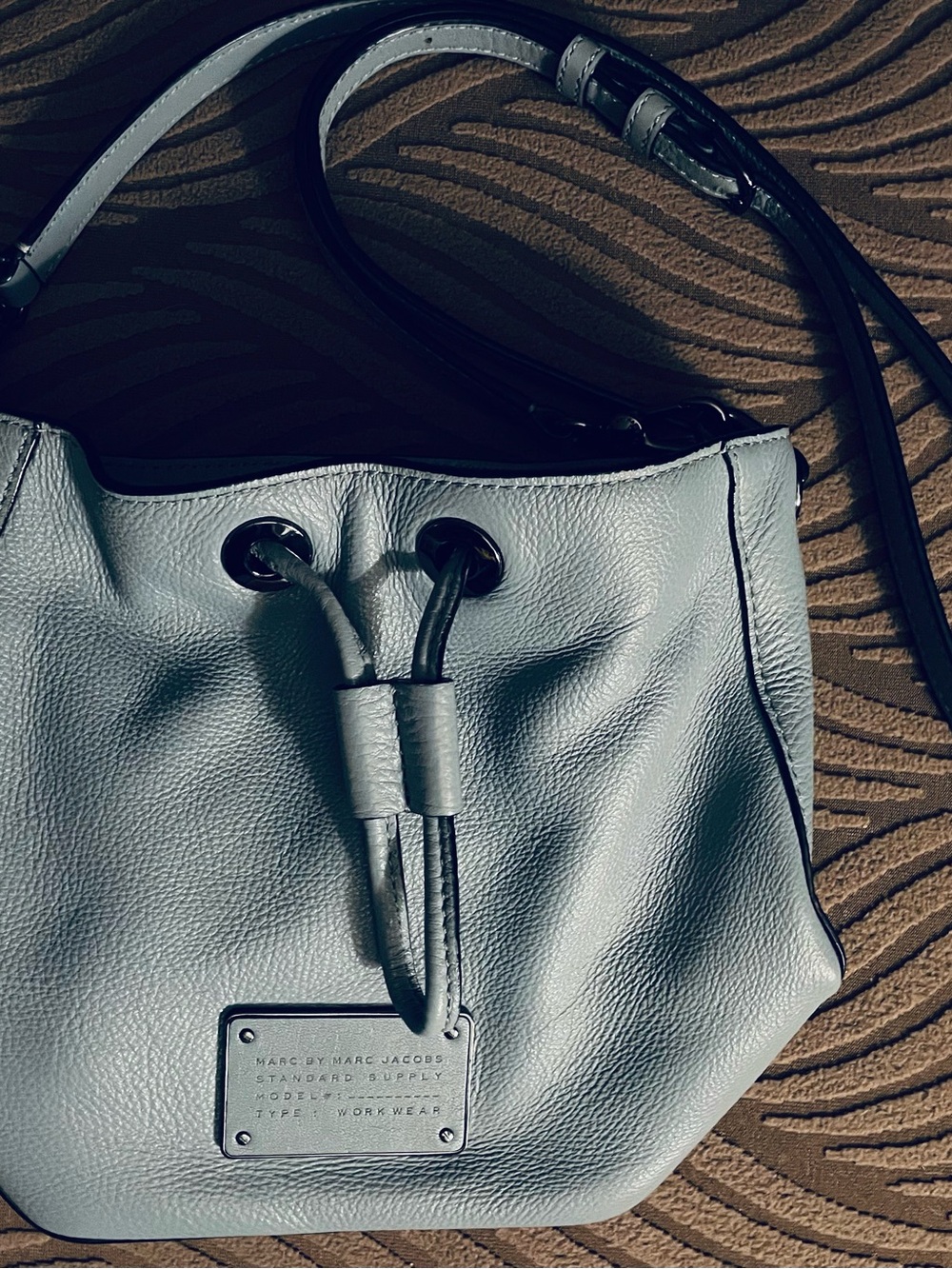 Marc by Marc Jacobs Pale Blue Pebbled Leather Drawstring Shoulder Bag